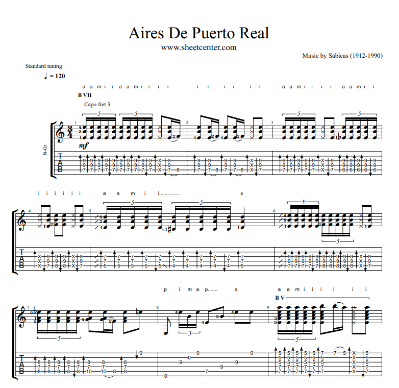 Sabicas - Aires De Puerto sheet music for guitar Tab